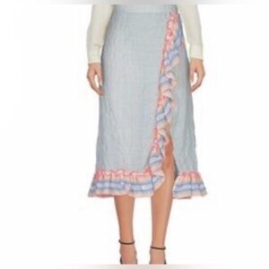 NWOT$295 LEMLEM AFIA Ruffled Skirt XS Mist Striped Wrap Cotton Ramie Stretch NEW